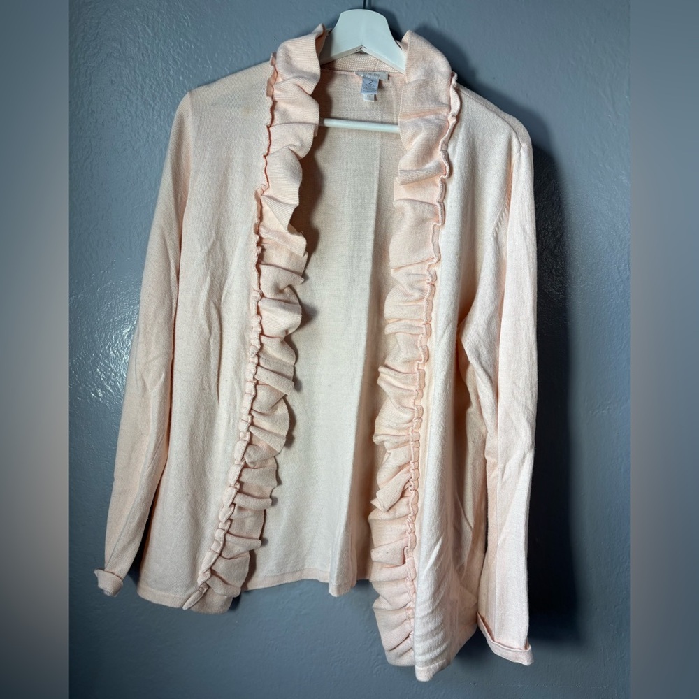 Chicos open Ruffle Cotton Cashmere Duster Cardigan Sweater fine knit top Chico 2